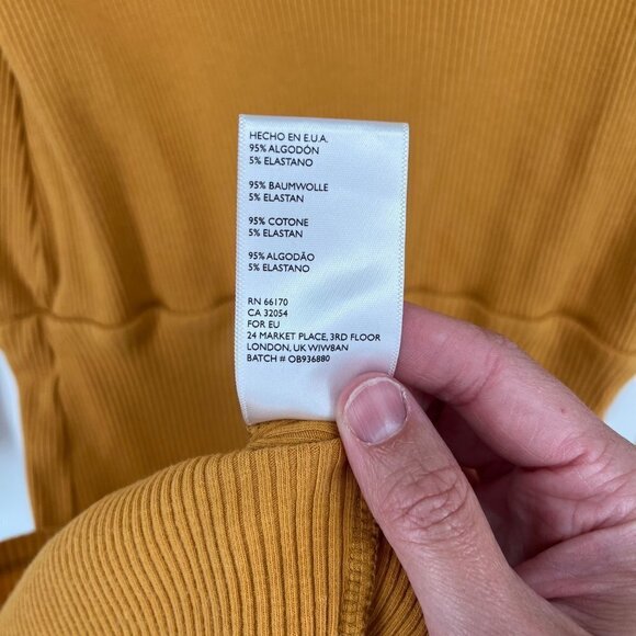 Free People Beach Womens On The Rooftop Mini Dress Size L Mustard Yellow Ribbed - Picture 7 of 11